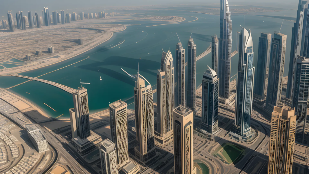 Dubai towers beach front